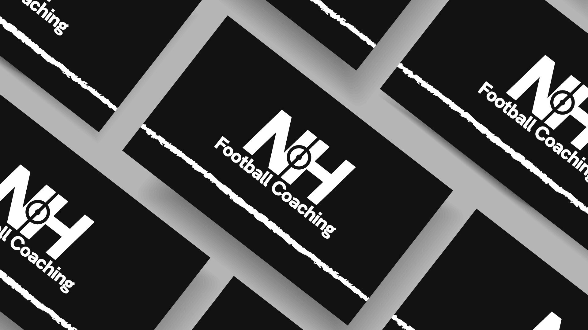 NH Football Coaching brand mockup displaying logo and graphic on business cards